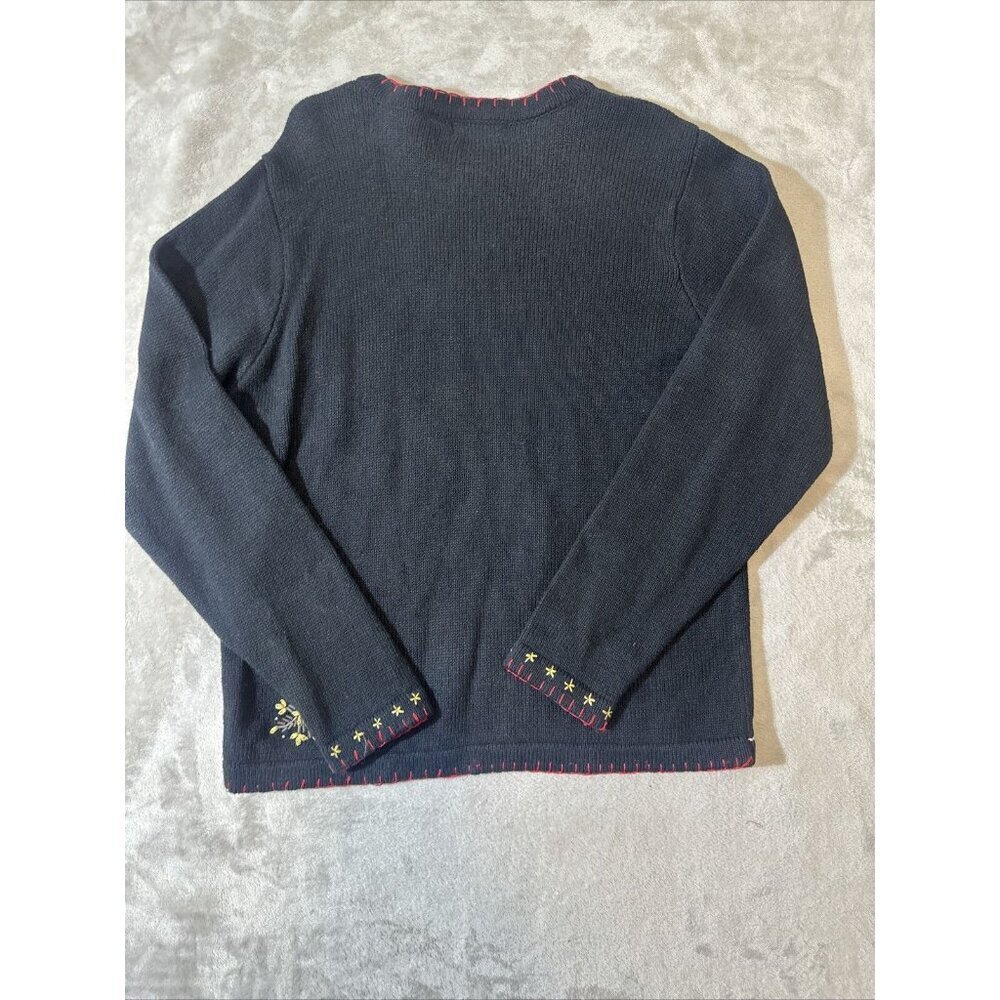 Women’s Vintage Christmas Sweater Granny Core Black Green B.P Design Size Medium - Picture 13 of 14